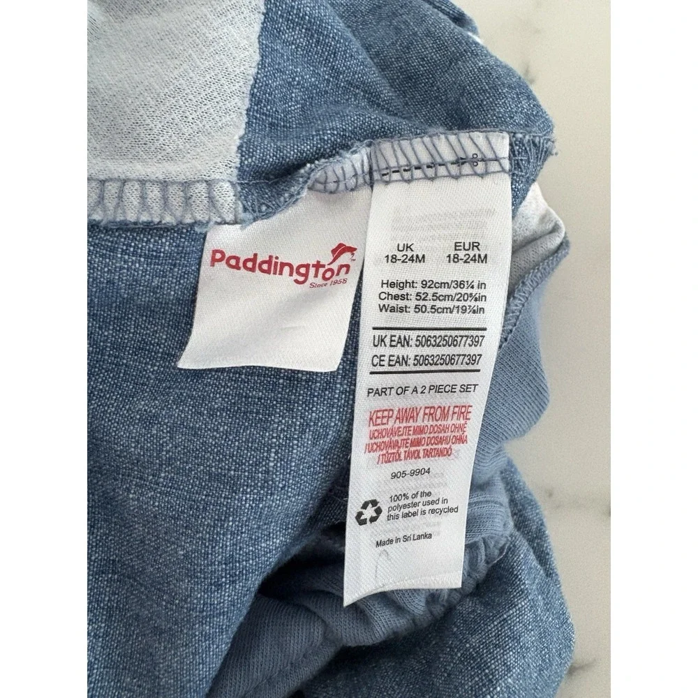 Baby 18-24 Months Blue Denim Paddington Bear Dungarees & White Cotton Jumper